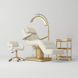 Manufakturo Saphir version B Creamy – 4-Piece Beauty Studio Set: Luxury Bed, Chair, Lamp & Trolley
