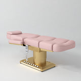 Manufakturo Aurélie beauty bed in Bare Blush with gold-finished base, flat view from above at an angle.