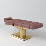 Manufakturo Aurélie beauty bed in Dusty Rose with gold-finished base, flat view from above at an angle.