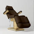Manufakturo Aurélie beauty bed in Cocoa Mocha with gold-finished base, reclined front three-quarter view.