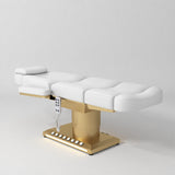 Manufakturo Aurélie beauty bed in White with gold-finished base, flat view from above at an angle.