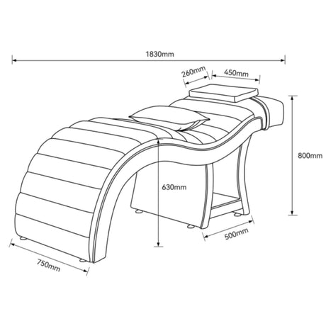 Manufakturo Luxe Eyelash Bed – Contoured Spa Couch with Towel Storage dimensions