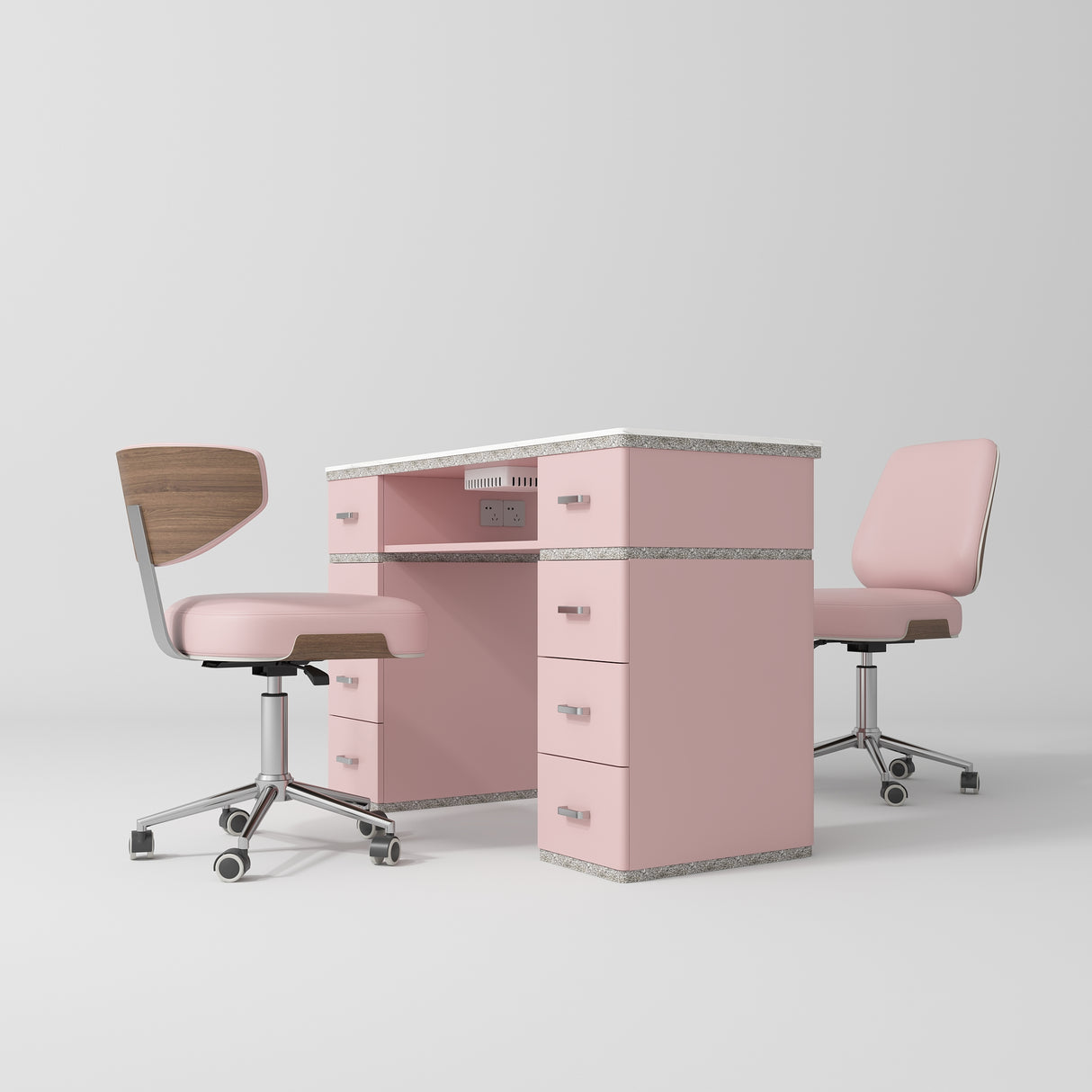 Manufakturo Manicure Crystal Touch Set  - Table with Absorber & Two Chairs Bare Blush