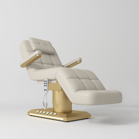 Manufakturo Saphir version B Cappuccino – 4-Piece Beauty Studio Set: Luxury Bed, Chair, Lamp & Trolley