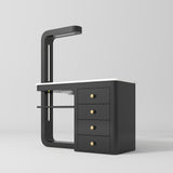 Manufakturo ManiMuse manicure desk with a Black body, white top, overhead light and four drawers