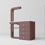 Manufakturo ManiMuse manicure desk with a Dusty Rose body, white top, overhead light and four drawers