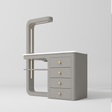 Manufakturo ManiMuse manicure desk with a Pearl Greige body, white top, overhead light and four drawers