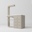 Manufakturo ManiMuse manicure desk with a Stone Taupe body, white top, overhead light and four drawers