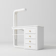 Manufakturo ManiMuse manicure desk with a White body, white top, overhead light and four drawers