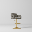 Manufakturo Mirae bar stool in Deep Ash with a panelled backrest, upholstered armrests and a gold-finished pedestal base and footrest