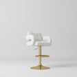 Manufakturo Mirae bar stool in White with a panelled backrest, upholstered armrests and a gold-finished pedestal base and footrest
