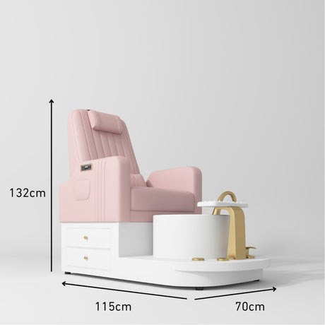 Manufakturo Noémie Luxury Electric Pedicure Chair with Matching Stool – Massage Backrest, Gold Tap, Bare Blush Size