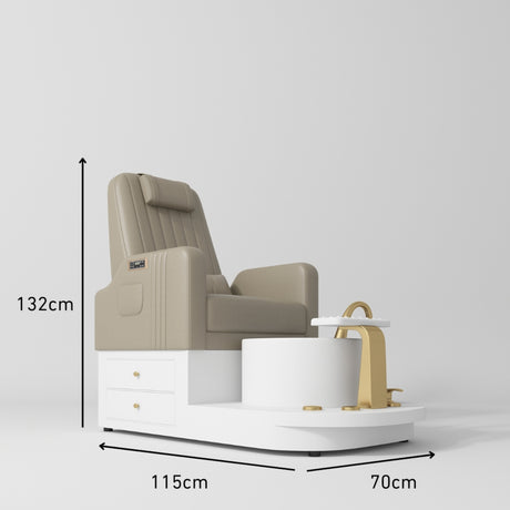 Manufakturo Noémie Brown Luxury Electric Pedicure Chair – Massage Backrest, Gold Tap, USB-C, Ceramic Basin Size