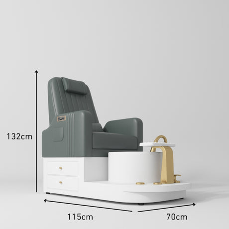 Manufakturo Noémie Luxury Electric Pedicure Chair with Matching Stool – Massage Backrest, Gold Tap, Navy Size