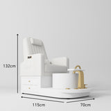 Manufakturo Noémie Luxury Electric Pedicure Chair with Matching Stool – Massage Backrest, Gold Tap, White Size