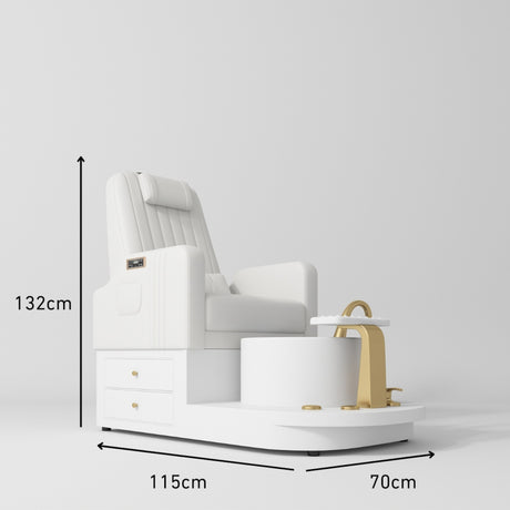 Manufakturo Noémie Luxury Electric Pedicure Chair with Matching Stool – Massage Backrest, Gold Tap, White Size