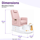Manufakturo Noémie Bare Blush electric pedicure chair – overall dimensions: 120 cm length, 70 cm width and 130 cm height; 45 cm basin width