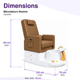 Manufakturo Noémie Caramel electric pedicure chair – overall dimensions: 120 cm length, 70 cm width and 130 cm height; 45 cm basin width