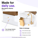 Manufakturo Noémie Caramel electric pedicure chair – two storage drawers, gold tap and empty basin; hot and cold water supply, waste-water connection and included drainage pump