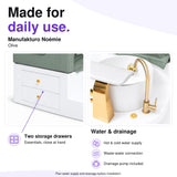 Manufakturo Noémie Olive electric pedicure chair – two storage drawers, gold tap and empty basin; hot and cold water supply, waste-water connection and included drainage pump