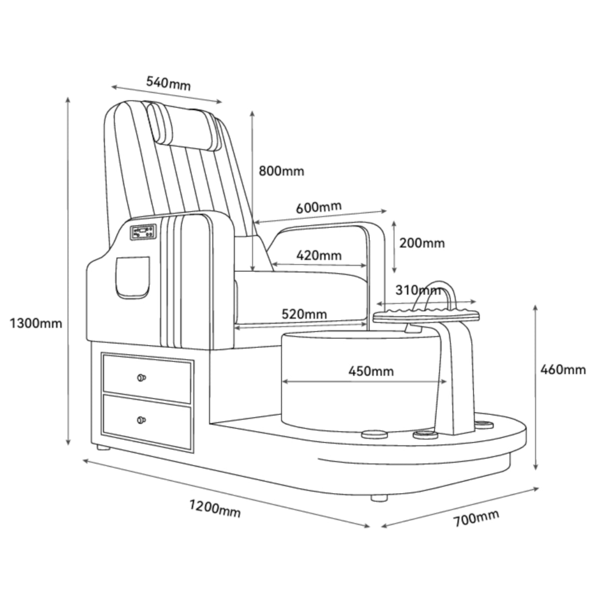 Manufakturo Noémie Luxury Electric Pedicure Chair with Matching Stool – Massage Backrest, Gold Tap, Light Pink