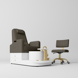 Manufakturo Noémie Luxury Electric Pedicure Chair with Matching Stool – Massage Backrest, Gold Tap, Cocoa Mocha