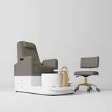 Manufakturo Noémie Luxury Electric Pedicure Chair with Matching Stool – Massage Backrest, Gold Tap, Deep Ash