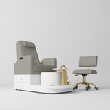 Manufakturo Noémie Luxury Electric Pedicure Chair with Matching Stool – Massage Backrest, Gold Tap, Pearl Greige