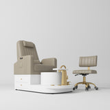 Manufakturo Noémie Luxury Electric Pedicure Chair with Matching Stool – Massage Backrest, Gold Tap, Brown