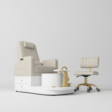 Manufakturo Noémie Luxury Electric Pedicure Chair with Matching Stool – Massage Backrest, Gold Tap, Cappuccino