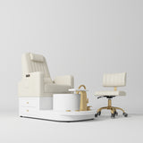 Manufakturo Noémie Luxury Electric Pedicure Chair with Matching Stool – Massage Backrest, Gold Tap, Creamy