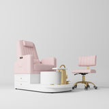 Manufakturo Noémie Luxury Electric Pedicure Chair with Matching Stool – Massage Backrest, Gold Tap, Light Pink