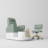 Manufakturo Noémie Luxury Electric Pedicure Chair with Matching Stool – Massage Backrest, Gold Tap, Olive