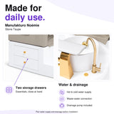 Manufakturo Noémie Stone Taupe electric pedicure chair – two storage drawers, gold tap and empty basin; hot and cold water supply, waste-water connection and included drainage pump