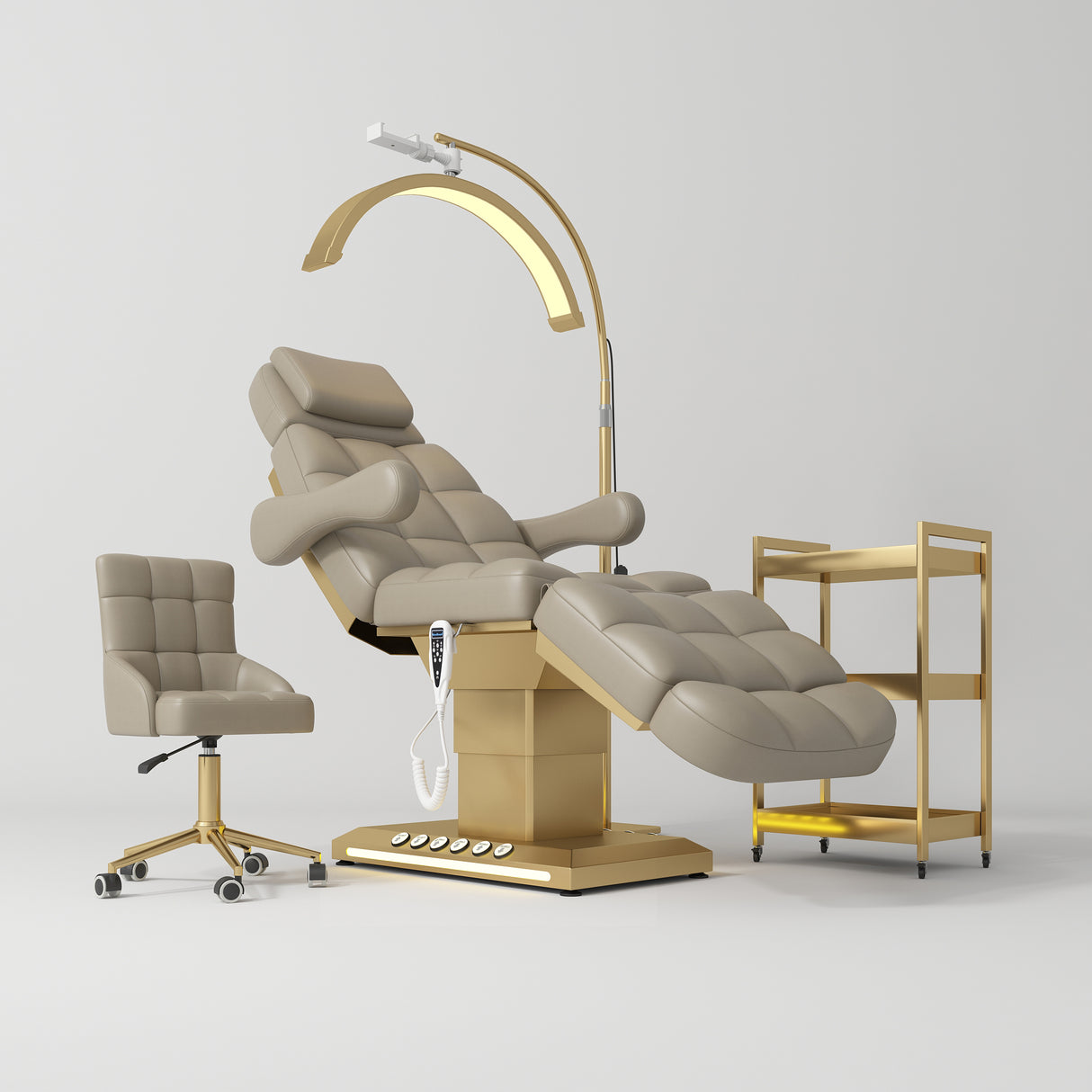 Manufakturo Orielle B Brown – 4-Piece Beauty Studio Set: Luxury Bed, Chair, Moonlight & Trolley