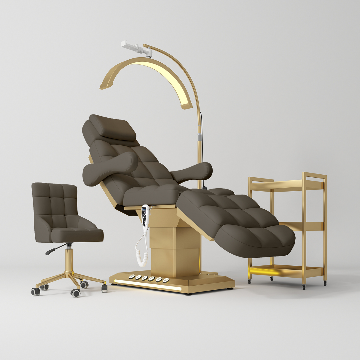 Manufakturo Orielle B Cocoa Mocha – 4-Piece Beauty Studio Set: Luxury Bed, Chair, Moonlight & Trolley