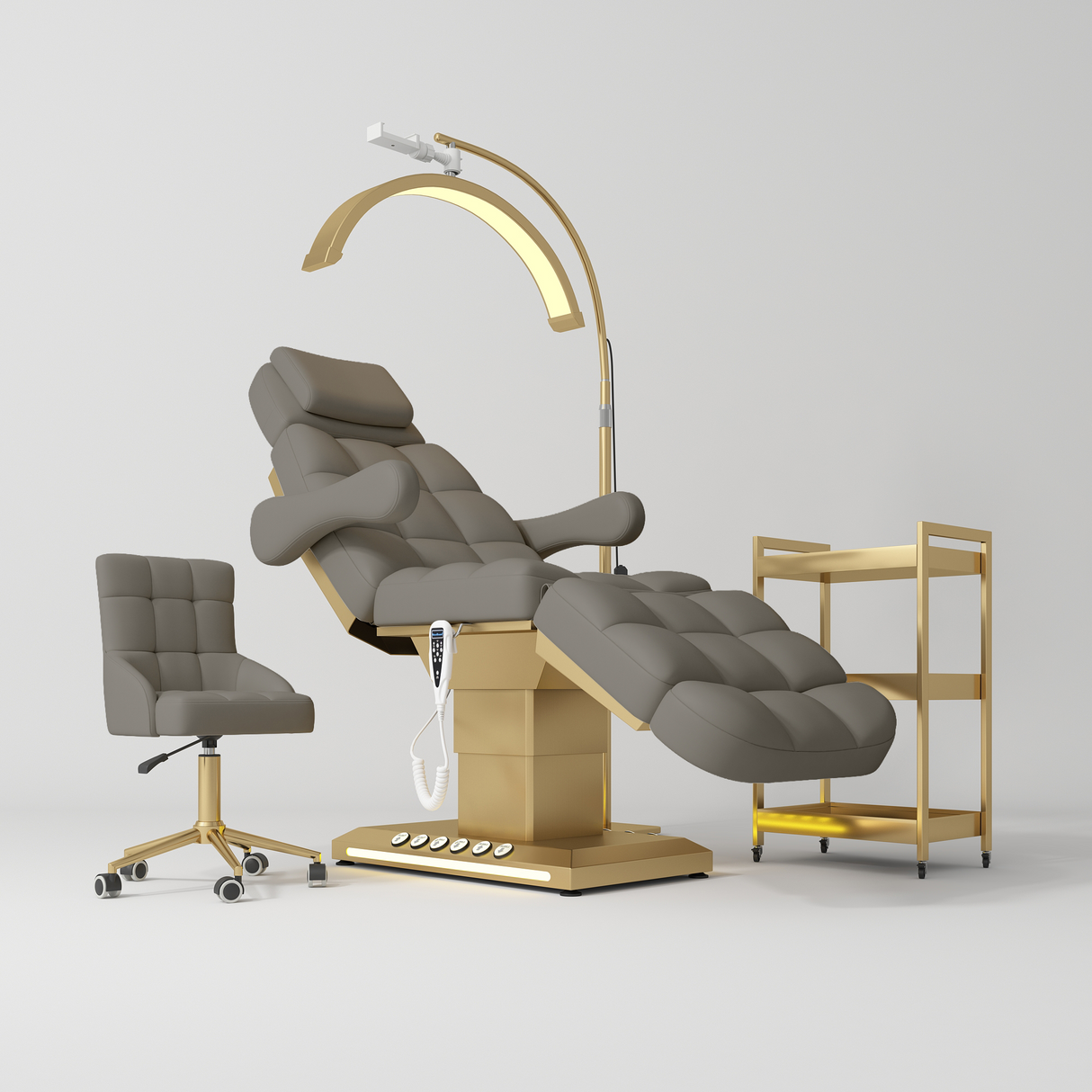 Manufakturo Orielle B Deep Ash – 4-Piece Beauty Studio Set: Luxury Bed, Chair, Moonlight & Trolley