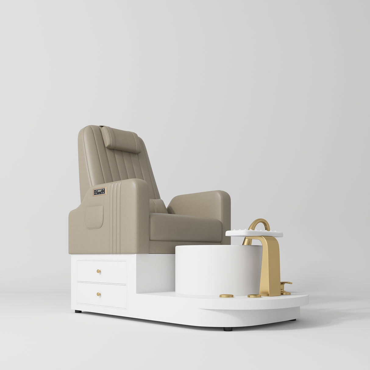 Manufakturo Noémie Luxury Electric Pedicure Chair with Matching Stool – Massage Backrest, Gold Tap, Brown