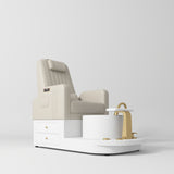 Manufakturo Noémie Luxury Electric Pedicure Chair with Matching Stool – Massage Backrest, Gold Tap, Cappuccino