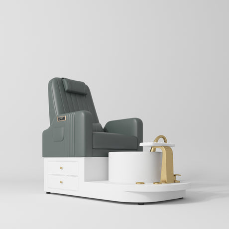 Manufakturo Noémie Luxury Electric Pedicure Chair with Matching Stool – Massage Backrest, Gold Tap, Navy