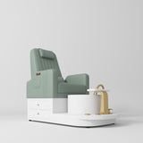 Manufakturo Noémie Luxury Electric Pedicure Chair with Matching Stool – Massage Backrest, Gold Tap, Olive