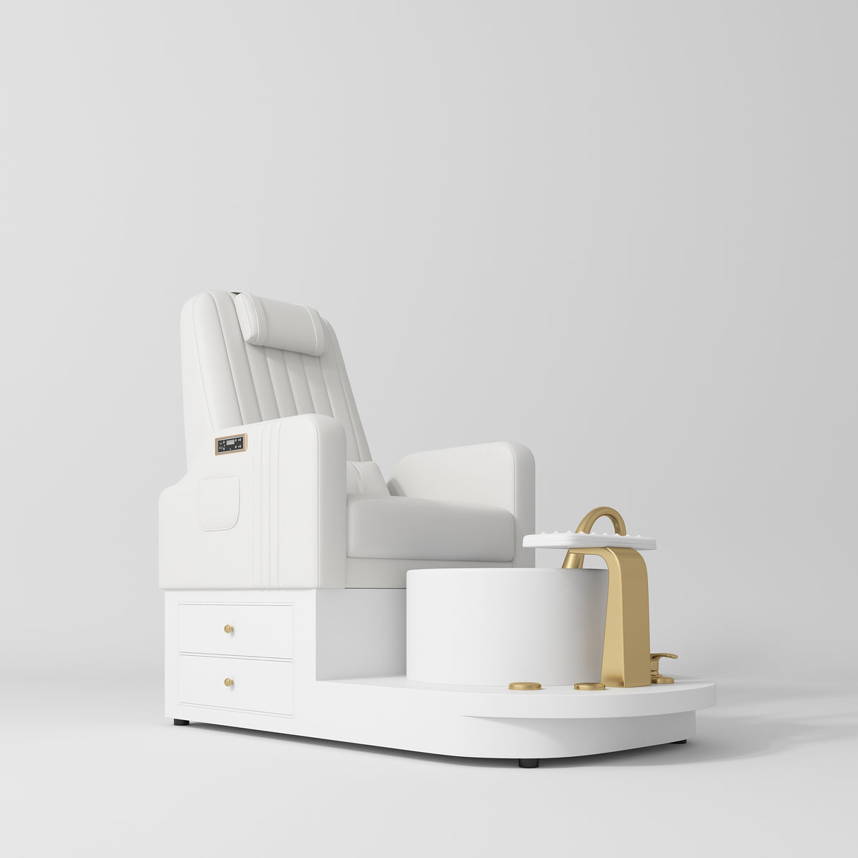 Manufakturo Noémie Luxury Electric Pedicure Chair with Matching Stool – Massage Backrest, Gold Tap, White