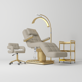 Manufakturo Saphir version B Stone Taupe – 4-Piece Beauty Studio Set: Luxury Bed, Chair, Lamp & Trolley