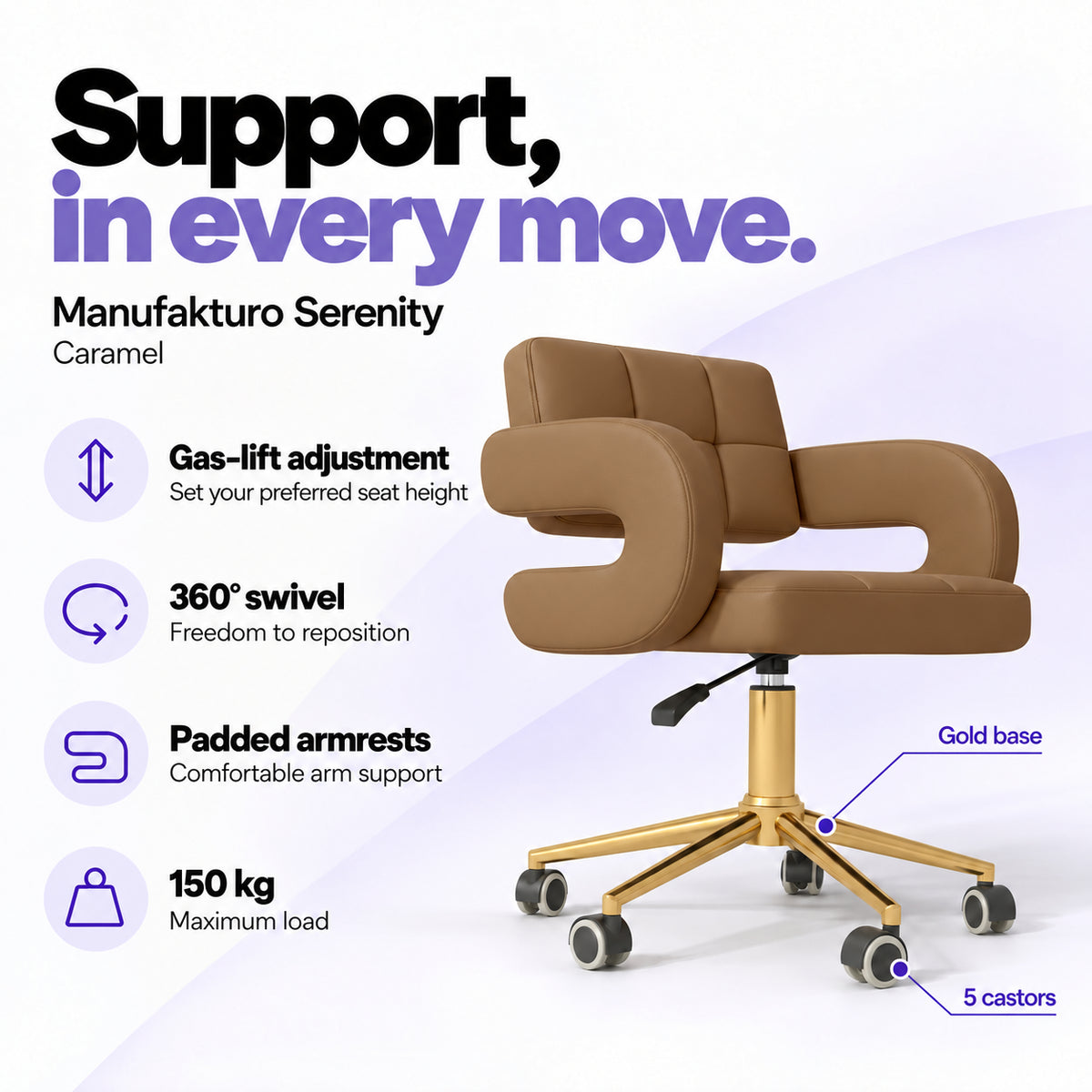 Manufakturo Serenity Caramel – features, Gold base