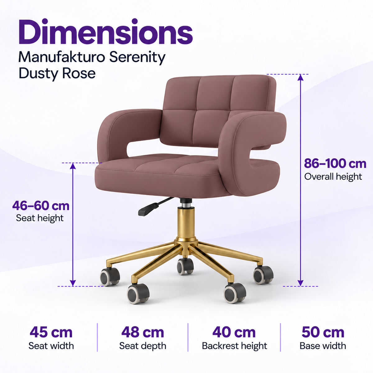 Manufakturo Serenity Dusty Rose – dimensions