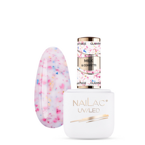 NaiLac Hybrid UV/LED Glammy Rubber Base Milk & Confetti