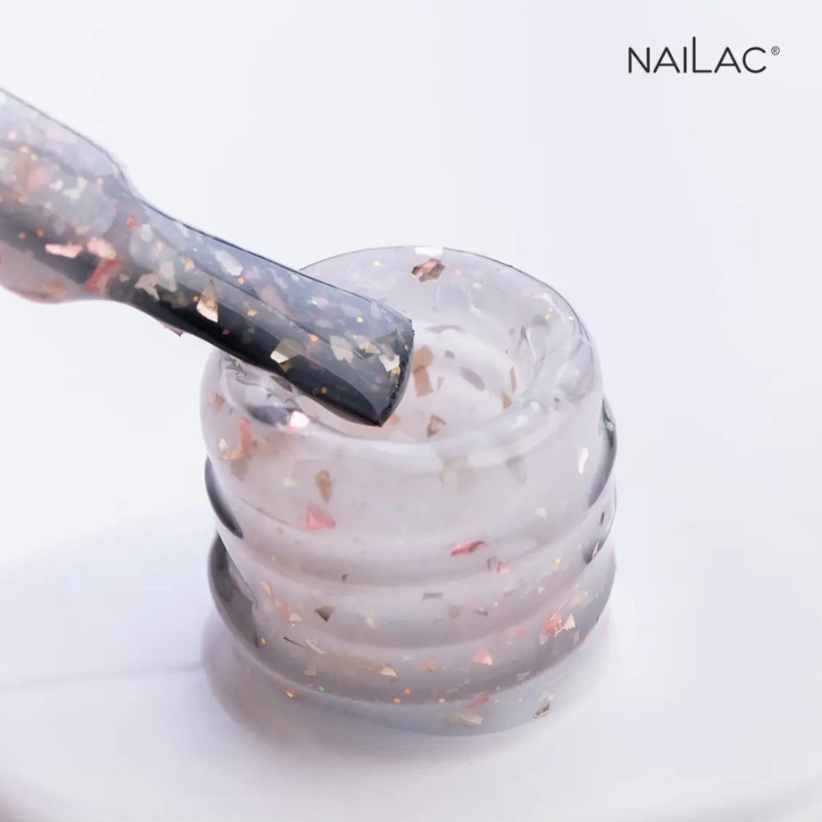 NaiLac Hybrid UV/LED Glammy Rubber Base Milk & Powder Swatch