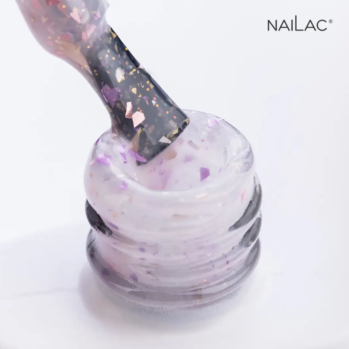 NaiLac Hybrid UV/LED Glammy Rubber Base Milk & Purple Swatch