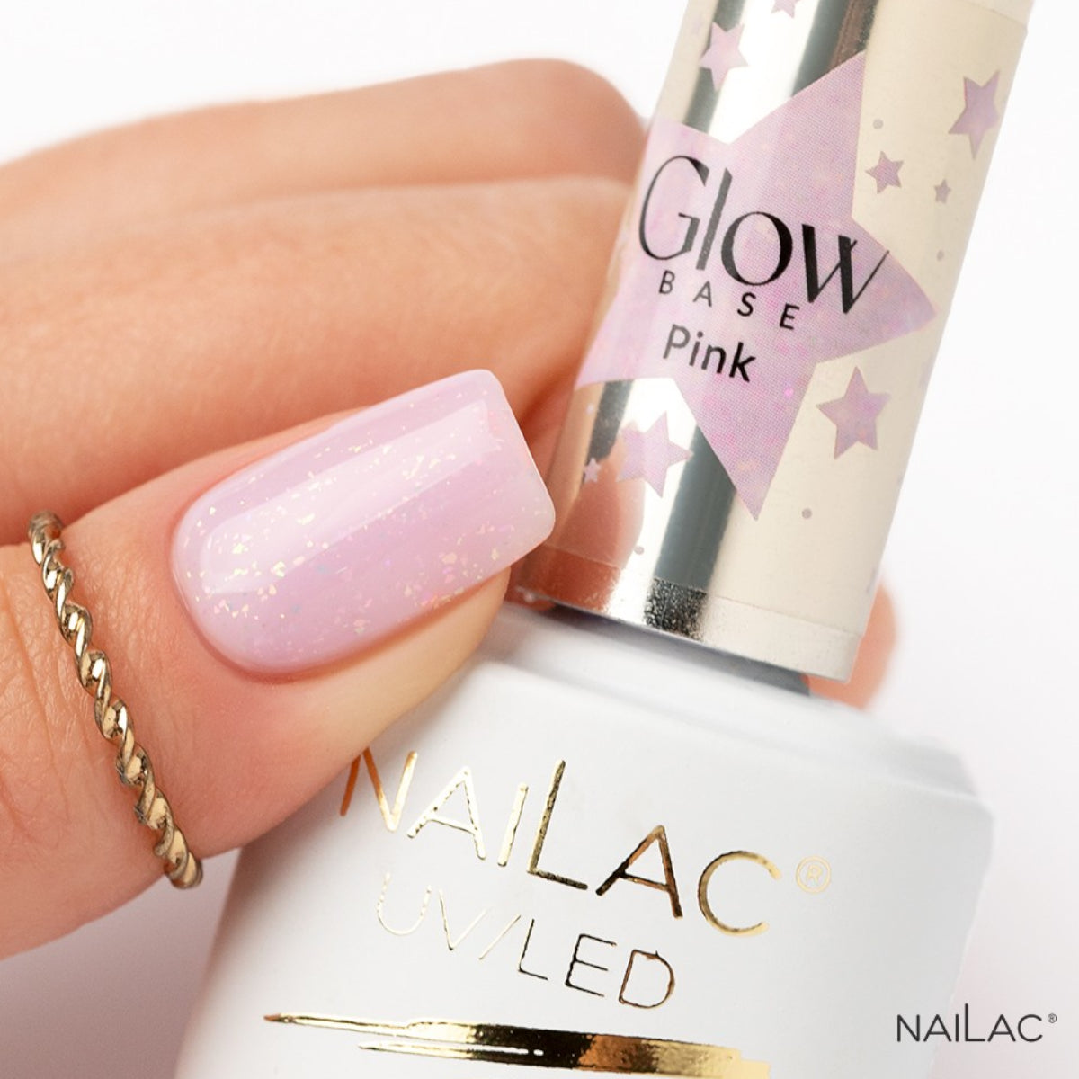 NaiLac Hybrid UV/LED Rubber Base Glow Pink Nails
