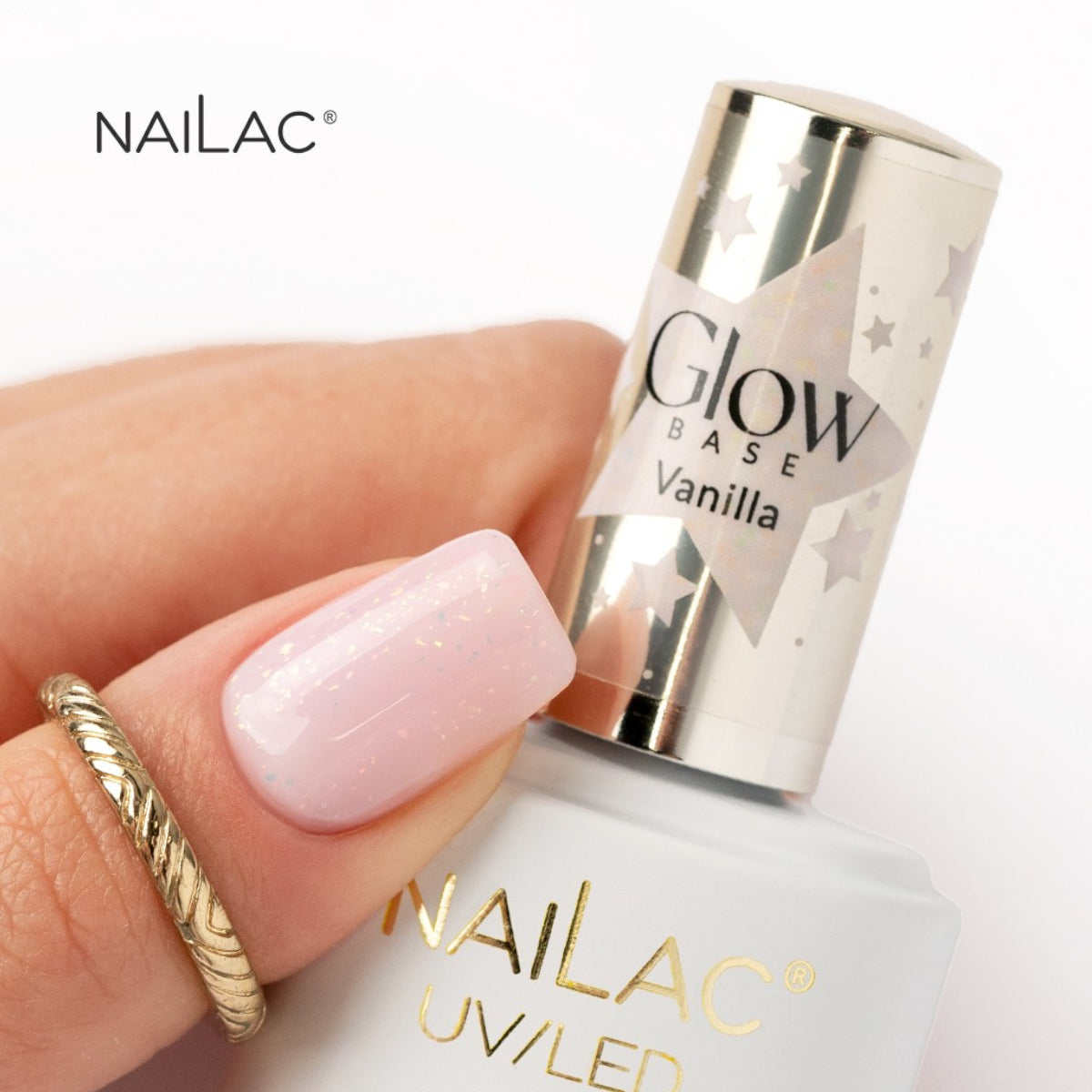 NaiLac Hybrid UV/LED Rubber Base Glow Vanilla Nail Glitter